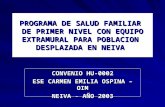 PROGRAMA DE SALUD FAMILIAR DE PRIMER NIVEL CON EQUIPO EXTRAMURAL PARA POBLACION DESPLAZADA EN NEIVA CONVENIO HU-0002 ESE CARMEN EMILIA OSPINA – OIM NEIVA.