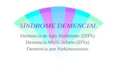 SÍNDROME DEMENCIAL Demencia de tipo Alzheimer (DTA) Demencia Multi-infarto (DVa) Demencia por Parkinsonismo.