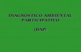 DIAGNÓSTICO AMBIENTAL PARTICIPATIVO (DAP). 23-Ene-142 DefiniciónDefinición El diagnóstico ambiental participativo es un instrumento que ayuda a identificar.