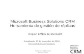 Confidencial de Microsoft y Microsoft Partner Microsoft Business Solutions CRM Herramienta de gestión de réplicas Actualizado: 30 de noviembre de 2004.