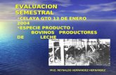 EVALUACION SEMESTRAL CELAYA GTO 13 DE ENERO 2004 ESPECIE PRODUCTO : BOVINOS PRODUCTORES DE LECHE MVZ. REYNALDO HERNANDEZ HERNANDEZ.