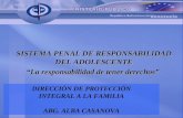 La responsabilidad de tener derechos DIRECCIÓN DE PROTECCIÓN INTEGRAL A LA FAMILIA ABG. ALBA CASANOVA SISTEMA PENAL DE RESPONSABILIDAD DEL ADOLESCENTE.