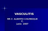 VASCULITIS MR 3 ALBERTO CHUMIOQUE C. junio 2007. VASCULITIS La vasculitis es un proceso clínico patológico caracterizado por inflamación y necrosis de.