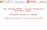 4ta Jornada PDVSA – Sector Productivo Nacional Conexo Propuesta Mesas de Trabajo Puerto la Cruz 11 y 12 de Junio del 2013.