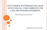FACTORES EXTRINSECOS QUE AFECTAN EL CRECIMIENTO DE LOS MICROORGANISMOS. Microbiología de alimentos. Nolbertha Corral Soriano.