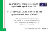 III UNIDAD : Fundamento de las operaciones con sólidos. 3.6.2 Aprovechamiento de energía y efectividad en la reducción de tamaño. 3.6.3 Análisis de los.