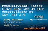 Productividad: Factor clave para ser un gran desarrollador en ASP.NET 2.0 Willy Marroquín BEA SOA J2EE Architech MCSD 6.0, MCSD.NET, MCT MVP 2k3-2K4 Borland.