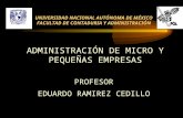 UNIVERSIDAD NACIONAL AUTÓNOMA DE MÉXICO FACULTAD DE CONTADURIA Y ADMINISTRACIÓN ADMINISTRACIÓN DE MICRO Y PEQUEÑAS EMPRESAS PROFESOR EDUARDO RAMIREZ CEDILLO.