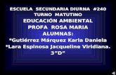 ESCUELA SECUNDARIA DIURNA #240 TURNO MATUTINO EDUCACIÓN AMBIENTAL PROFA ROSA MARIA ALUMNAS: *Gutiérrez Márquez Karla Daniela *Lara Espinosa Jacqueline.
