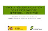 EVOLUCIÓN EN LA GESTIÓN DE LA INCAPACIDAD TEMPORAL: 1999-2006 MT Lérida. Médico Evaluador INSS. Baleares C Martín. Jefe Sección Incapacidad Temporal. INSS.