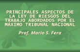 PRINCIPALES ASPECTOS DE LA LEY DE RIESGOS DEL TRABAJO ABORDADOS POR EL MÁXIMO TRIBUNAL NACIONAL Prof. Mario S. Fera.