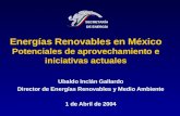 Energ­as Renovables en M©xico Potenciales de aprovechamiento e iniciativas actuales Ubaldo Incln Gallardo Director de Energ­as Renovables y Medio Ambiente