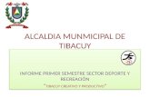 ALCALDIA MUNMICIPAL DE TIBACUY INFORME PRIMER SEMESTRE SECTOR DEPORTE Y RECREACIÓN TIBACUY CREATIVO Y PRODUCTIVO INFORME PRIMER SEMESTRE SECTOR DEPORTE.