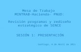 Mesa de Trabajo MINTRAB-Hacienda- PNUD: Revisión programas y rediseño estratégico de SENCE Santiago, 4 de Abril de 2011 SESIÓN 1: PRESENTACIÓN.
