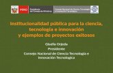 Institucionalidad pública para la ciencia, tecnología e innovación y ejemplos de proyectos exitosos Gisella Orjeda Presidente Consejo Nacional de Ciencia.
