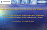 PLAN NACIONAL FEDERAL DE RECURSOS HÍDRICOS Reunión con Organismos Gubernamentales Nacionales relacionados con la Gestión de los Recursos Hídricos Buenos.