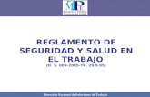 Dirección Nacional de Relaciones de Trabajo REGLAMENTO DE SEGURIDAD Y SALUD EN EL TRABAJO (D. S. 009-2005-TR. 29.9.05)