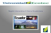 Región Interandina O Sierra Ecuatoriana. La Región Interandina del Ecuador es una de las cuatros regiones naturales de dicho país. Comúnmente conocido.