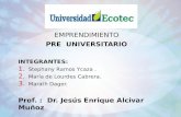 EMPRENDIMIENTO PRE UNIVERSITARIO INTEGRANTES: 1. Stephany Ramos Ycaza. 2. María de Lourdes Cabrera. 3. Marath Dager. Prof. : Dr. Jesús Enrique Alcivar.