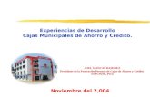 Experiencias de Desarrollo Cajas Municipales de Ahorro y Crédito. Noviembre del 2,004 JOEL SIANCAS RAMIREZ Presidente de la Federación Peruana de Cajas.