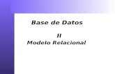 Base de Datos II Modelo Relacional. Pasaje MER - Relacional Proceso de transformación de un concepto a una implementación Se convierten en tablas: Entidades.