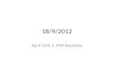 18/9/2012 Sp 4 Unit 1: PW Secretos. Para Empezar 5 minutos Respondan con una frase a cada pregunta ¿Qué cosa nueva hiciste o aprendiste ayer? ¿Dónde?