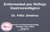 Dr. Félix Jiménez - Gastroenterólogo. Hospital. J.M. Cullen Santa Fe. Enfermedad por Reflujo Gastroesofágico Dr. Félix Jiménez Servicio de Gastroenterología.