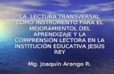 LA LECTURA TRANSVERSAL COMO INSTRUMENTO PARA EL MEJORAMIENTOL DEL APRENDIZAJE Y LA COMPRENSIÓN LECTORA EN LA INSTITUCIÓN EDUCATIVA JESÚS REY Mg. Joaquín.