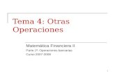 1 Tema 4: Otras Operaciones Matemática Financiera II Parte 1ª: Operaciones bancarias Curso 2007-2008.