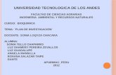UNIVERSIDAD TECNOLOGICA DE LOS ANDES FACULTAD DE CIENCIAS AGRARIAS INGENIERIA AMBIENTAL Y RECURSOS NATURALES CURSO: BIOQUIMICA TEMA: ¨PLAN DE INVESTIGACIÓN¨