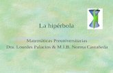 La hipérbola Matemáticas Preuniversitarias Dra. Lourdes Palacios & M.I.B. Norma Castañeda.