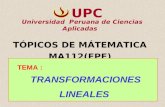 Universidad Peruana de Ciencias Aplicadas TÓPICOS DE MÁTEMATICA MA112(EPE) UPC TEMA : TRANSFORMACIONES LINEALES.