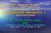 El Impacto de las Relaciones Públicas estratégicas en la comunicación empresarial e institucional Mg. István Kovács Halay PERÚ IV SIMPOSIO DE RELACIONES.