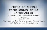 1 CURSO DE NUEVAS TECNOLOGIAS DE LA INFORMACION Profesor: MSc.Fernando Torres Ibañez Capitulo 11 Sistemas de Administracion del Conocimiento y de Información.