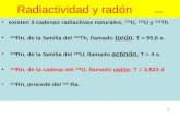 1 Radiactividad y radón Rn-01 existen 3 cadenas radiactivas naturales, 238 U, 235 U y 232 Th 220 Rn, de la familia del 232 Th, llamado torón. T = 55,6.