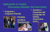 Aplicando la Visión Discapacidades Sensoriales Ceguera / Ceguera Parcial Pérdida Auditiva /Sordomudo Sordera / Usuarios del Lenguaje de Señas Americano.