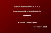 HOSPITAL UNIVERSITARIO U. A. N. L. Departamento DE PATOLOGIA CLINICA DIABETES Dr. Rogelio Cázares Tamez 26 – mayo - 2005.