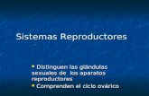 Sistemas Reproductores Distinguen las glándulas sexuales de los aparatos reproductores Distinguen las glándulas sexuales de los aparatos reproductores.
