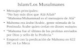 Islam/Los Musulmanes Mensajes principales: No hay más dios que Alá/Allah Mahoma/Muhammad es el mensajero de Alá Mahoma era árabe/Arabic, gente nómada de.