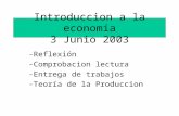 Introduccion a la economía 3 Junio 2003 -Reflexión -Comprobacion lectura -Entrega de trabajos -Teoría de la Produccion.