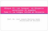 Prof. Dr. José Joaquín Martínez Egido Universidad de Alicante Bloque II: Las lenguas en Hispania anteriores al español Tema 5: La lengua latina en Hispania.