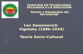 Lev Semenovich Vigotsky (1896-1934) Teoría Socio-Cultural MAESTRÍA EN TECNOLOGÍAS APLICADAS A LA EDUCACIÓN Teorías y Estrategias del Aprendizaje.