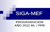SIGA-MEF PROGRAMACION AÑO 2012 ML / PPR. PRESUPUESTO POR RESULTADOS - PROGRAMACION 2012 El Presupuesto por Resultados (PpR) es una metodología que se.