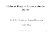 Dr. Heriberto Simón Hocsman1 Habeas Data – Protección de Datos Prof. Dr. Heriberto Simón Hocsman Julio 2002.
