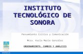 INSTITUTO TECNOLÓGICO DE SONORA Pensamiento Crítico y Comunicación Mtra. Karla Marie González ORDENAMIENTO, CAMBIO Y ANÁLISIS.