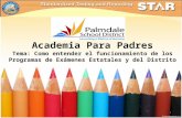 Academia Para Padres Tema: Como entender el funcionamiento de los Programas de Exámenes Estatales y del Distrito 1.