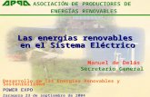 Las energ­as renovables en el Sistema El©ctrico Manuel de Dels Secretario General ASOCIACI“N DE PRODUCTORES DE ENERGAS RENOVABLES Desarrollo de las Energ­as