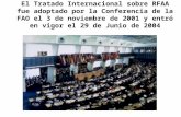 El Tratado Internacional sobre RFAA fue adoptado por la Conferencia de la FAO el 3 de noviembre de 2001 y entró en vigor el 29 de Junio de 2004.