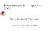 Presupuesto Participativo 2013 Presentación de Proyectos Unidad de Presupuesto Participativo Norte.