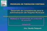 PROGRAMA DE FORMACION CONTINUA PROGRAMA DE FORMACION CONTINUA Cra. Claudia Pasquaré Desarrollo de competencias para la administración del Hospital Municipal.